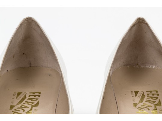 Salvatore Ferragamo Classic Light Ivory Leather Pumps, Size 10B