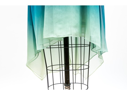 Halston Stunning Blue To Green Ombre Chiffon Sleeveless Dress, Size 4