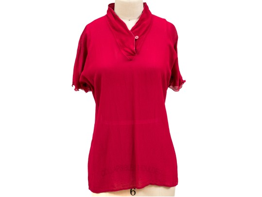 Giorgio Armani Pretty Dark Pink Silk Short Sleeved Top, Size 42