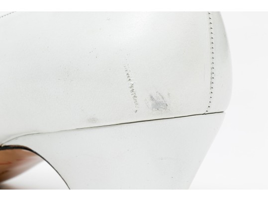 Salvatore Ferragamo Striking White Leather Embellished Pumps, Size 10B