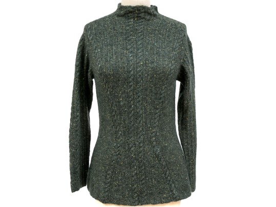 Oscar De La Renta Classic Grey Cable Knit Turtleneck Sweater, Size Small 