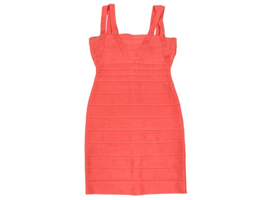 Hervé Léger Lovely Coral Sleeveless Sheath Dress, Size Small