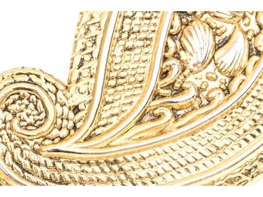 Wonderful Black Leather And Gold Tone Paisley Buckle Vintage 1970's Belt