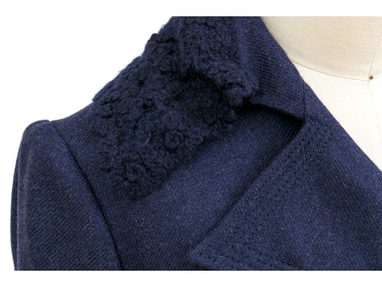 Blumarine Eye-catching Blue Wool And Cashmere Skirt Suit, Size 44 Italy (USA 8)