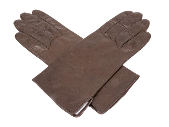 Coach Handsome Brown Leather And Silk Gloves, Size 7 1/2