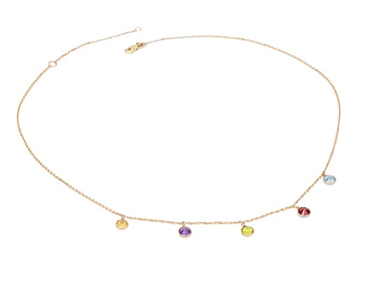 14K Chain Necklace With Colorful Stationed Stones