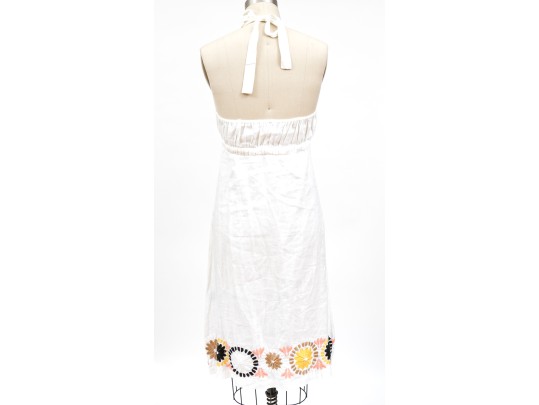 Diane Von Furstenburg Lovely White Linen Embroidered Halter Dress, Size M