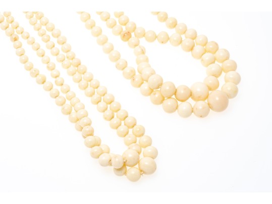Lovely Lot Of Fwo Vintage Double Strands Of Graduated Coral Bead Necklaces