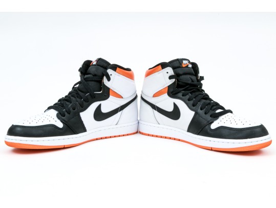 Nike Discernable Leather High Top Air Jordans, Black, White And Orange, Size 11