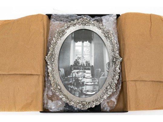 Framed On Madison Oval Silver Toned Flower Motif Frame, NIB