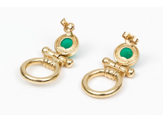 14K And Green Chalcedony Door Knocker Earrings