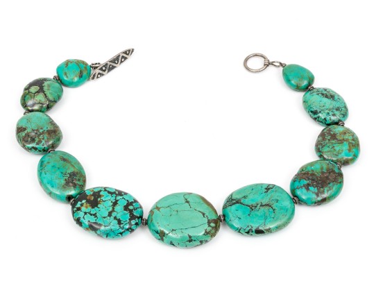 Bold Sterling And Turquoise Stone Statement Necklace