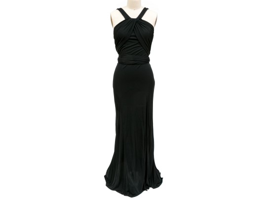 Diane Von Furstenburg Refined Floor Length Black Gathered Sleeveless Dress, Size 6