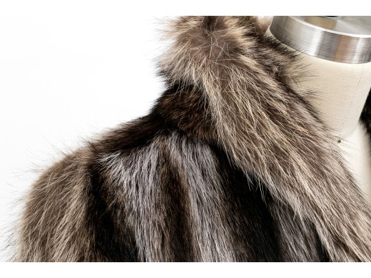 Stylish Tannish Brown Raccoon Fur Hooded Zip Jacket