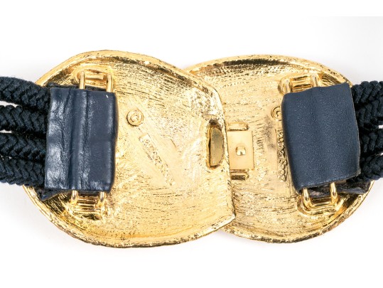 Wonderful Black Leather And Gold Tone Paisley Buckle Vintage 1970's Belt