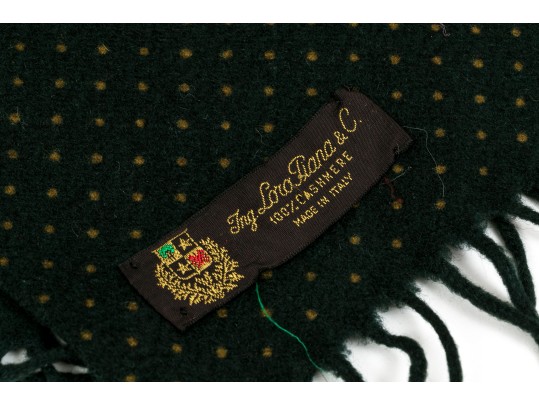 Loro Piana Striking Dark Green And Beige Polka Dot Cashmere Scarf