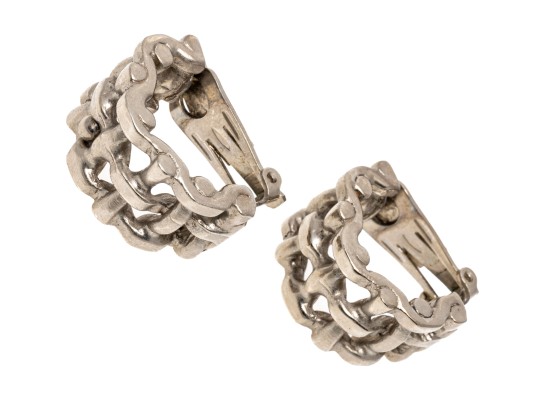 Yves St. Laurent Wonderful Vintage Silver Toned Open Basketweave Earrings