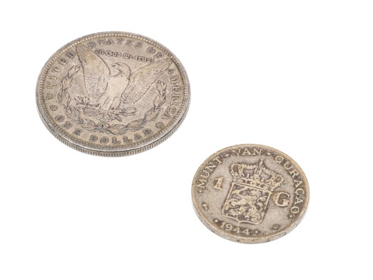 1884 Morgan Silver Dollar And 1944 Neatherland 1 Gulden Coin