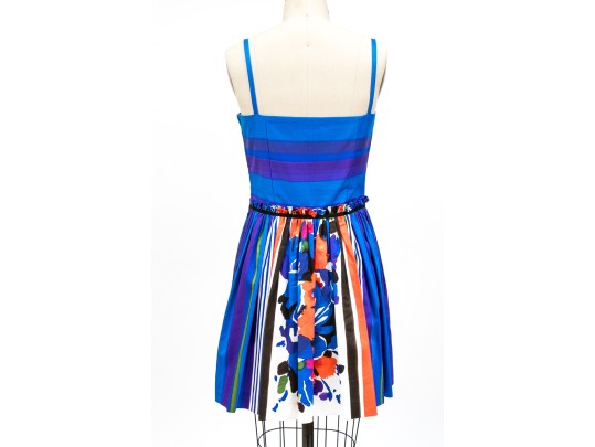 Valentino Red Vibrant Multi Color Tank Dress, Gathered Skirt, Size 42