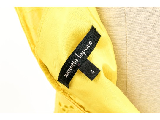 Nanette Lepore Adorable Yellow Cotton Eyelette Cap Sleeve Dress, Size 4