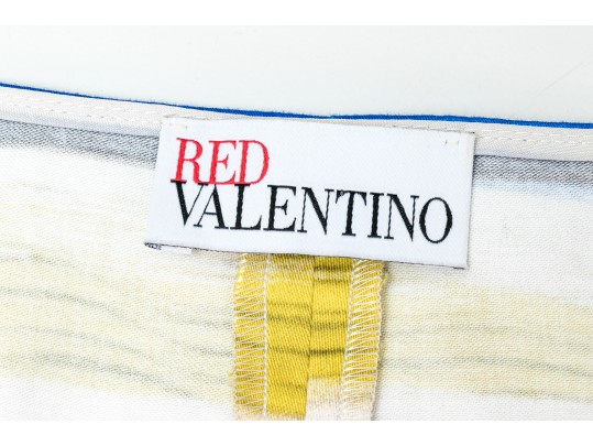 Valentino Red Bright Multi Color Sleeveless Cotton Dress, Gathered Skirt, Size 48