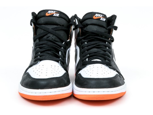 Nike Discernable Leather High Top Air Jordans, Black, White And Orange, Size 11
