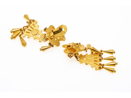 Judith Leiber Fabulous Vintage Gold Tone Fringed Doorknocker Drop Earrings