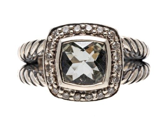 David Yurman Pretty Split Twisted Shank, Aquamarine And Diamond Ring, Size 4.75