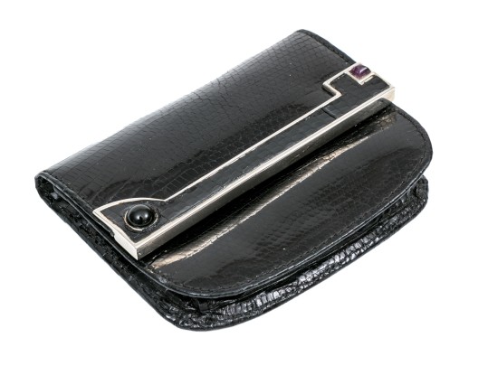 Judith Leiber Handsome Black Lizard Mini Purse/key Chain