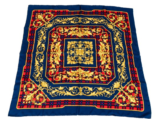 Atelier Versace Classic Blue Red And Gold Toned Vintage Silk Scarf
