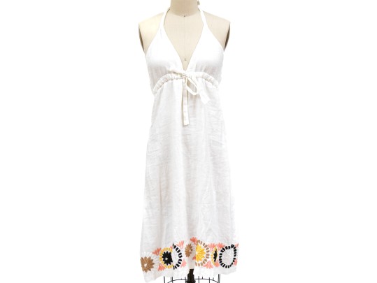 Diane Von Furstenburg Lovely White Linen Embroidered Halter Dress, Size M