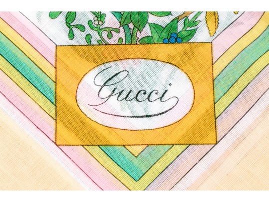 Gucci Vintage New Old Stock Floral Butterfly Cotton Neck Scarf, Ivory, With Packaging