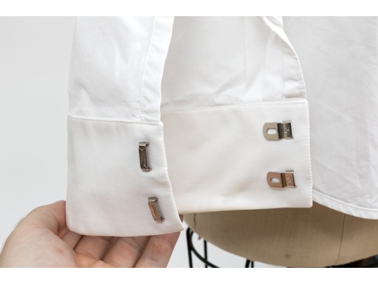 Balenciaga, Paris Edgy White Cotton Zip Front Collared Shirt, Size 38