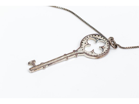 Sterling And Zirconia Key Pendant Necklace