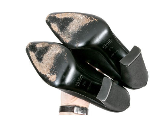 Prada Chic Black Satin Pumps, Size 37 1/2