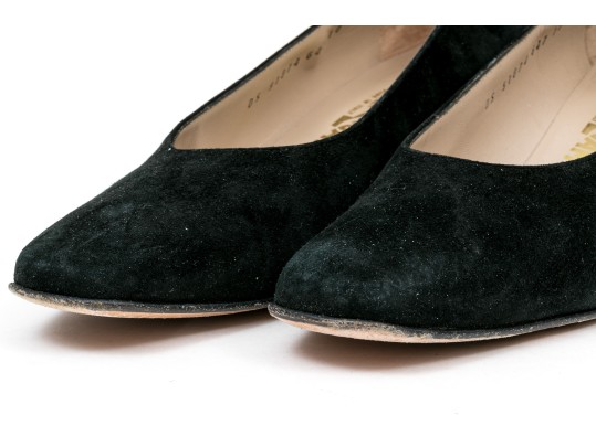 Salvatore Ferragamo Classic Black Suede Pumps, Size 10B