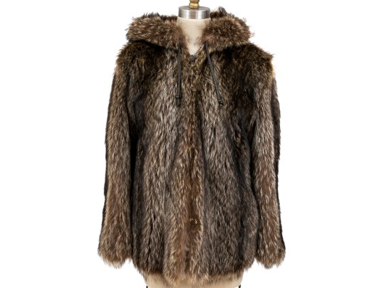 The Tepper Collection NY Tannish Brown Raccoon Fur Hooded Zip Jacket