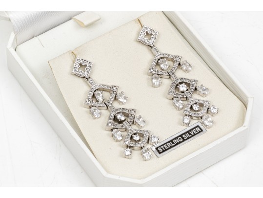 Shimmering Sterling And White Zirconia Chandelier Earrings
