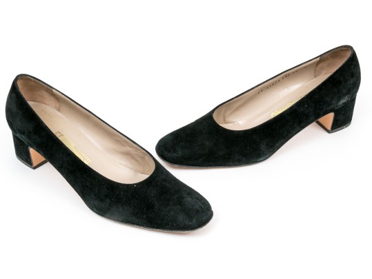 Salvatore Ferragamo Classic Black Suede Pumps, Size 10B