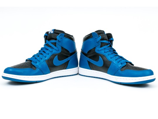 Nike Chic Leather High Top Air Jordans, Black, Blue, White, Size 11