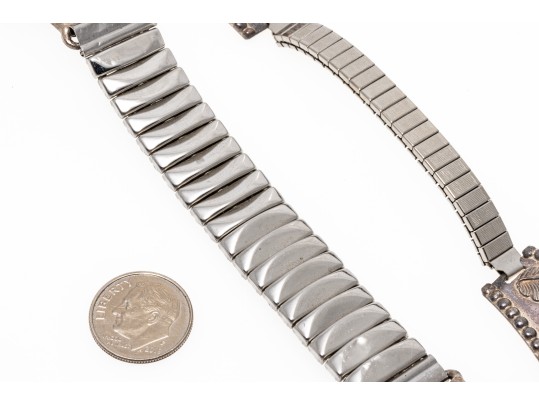 Lot Of Two Southwestern Sterling Silver Ended Expansion Style Watch Bands