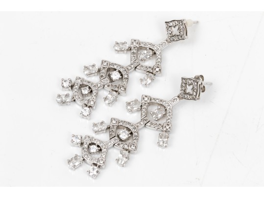 Shimmering Sterling And White Zirconia Chandelier Earrings