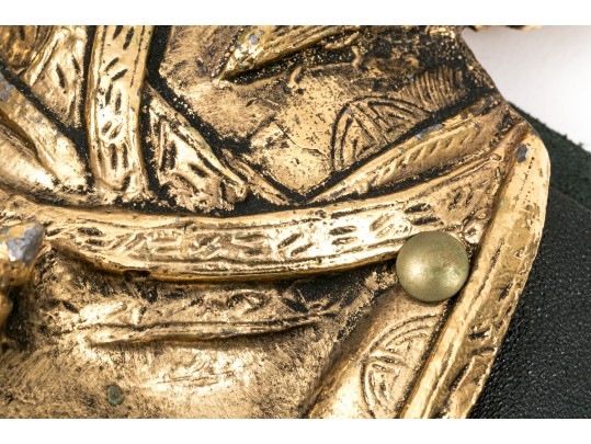 Jose Cotel Stunning Wide Vintage 70's Leather Belt With Large Chinese Scholar Buckle