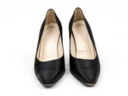 Prada Chic Black Satin Pumps, Size 37 1/2