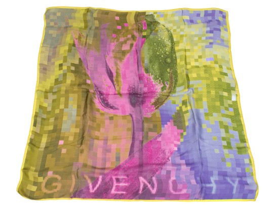 Givenchy Lovely Purple And Green Vintage Silk Scarf