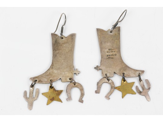Playful Cowboy Boot And Charm Sterling Earrings
