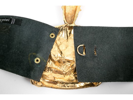 Jose Cotel Stunning Wide Vintage 70's Leather Belt With Large Chinese Scholar Buckle