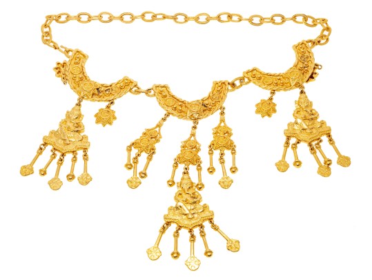 Impressive Bold Gold Tone Ganesh Motif Bib Necklace