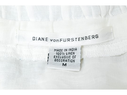 Diane Von Furstenburg Lovely White Linen Embroidered Halter Dress, Size M