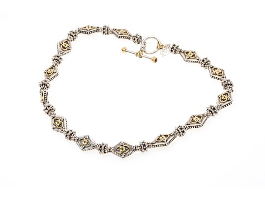 Elyse Ryan Beautiful 18k And Granulated Sterling Silver Lozenge Link Necklace